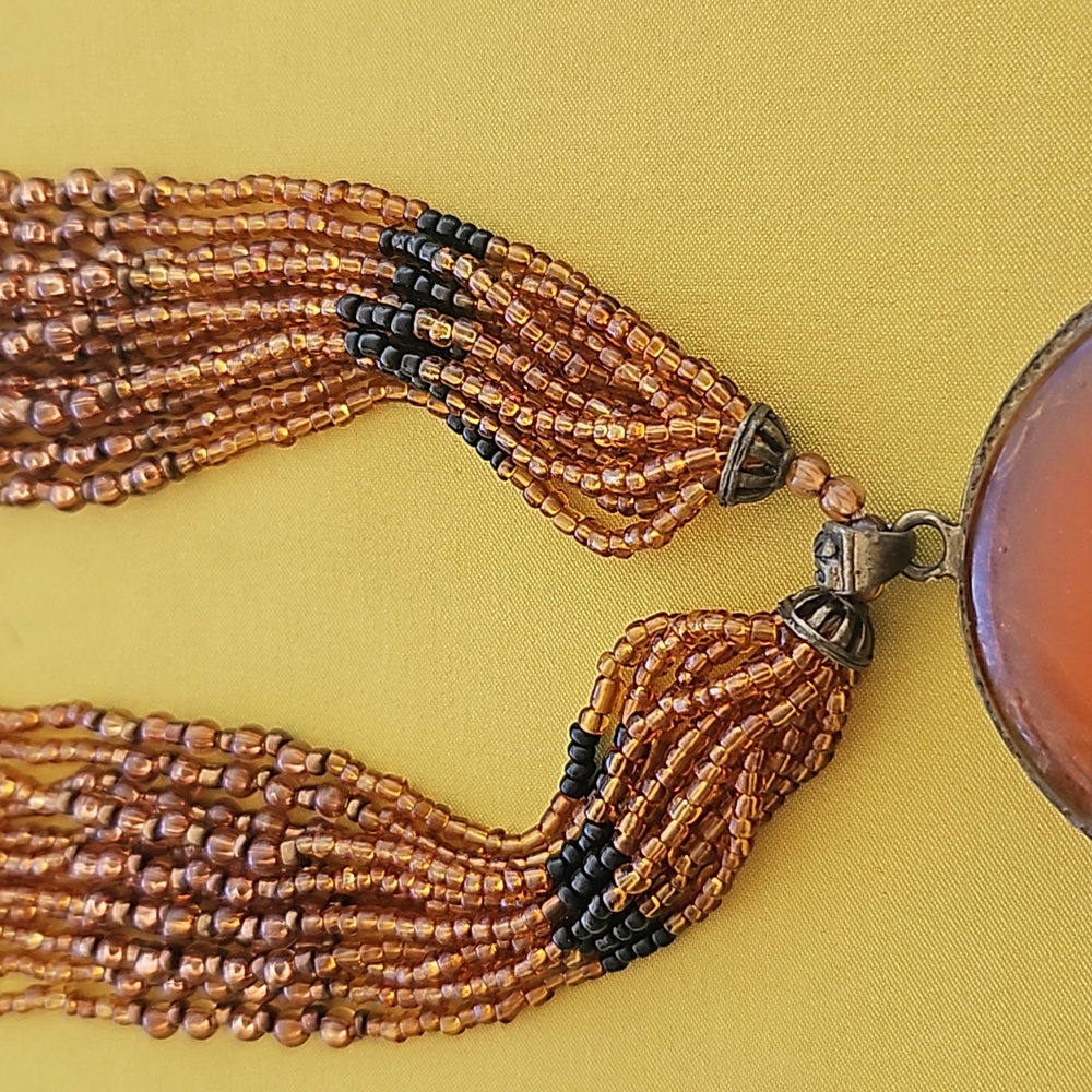 Vintage Costume Jewelry - Amber Like Pendant & Beaded Statement Necklace - Picture 3 of 10
